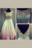 Unique Scoop Backless Cap Sleeves Beaded Bodice Tulle Long Prom Dresses For Girls HZ0527