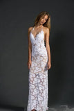 Sexy Mermaid Lace White Halter V-Neck Backless Beach Wedding Dress HZ0527