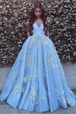Wonderful Ball Gown Appliques Prom Dresses,Formal Blue Evening Dresses,Quinceanera Dresses HZ0527