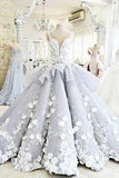 Pretty Ball Gown Flowers Long Quinceanera Dress,Backless Princess Formal Dress Wedding /Prom HZ0527