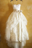 Princess Spaghetti Straps Ruffles Ivory Ball Gown Tulle Wedding Dress With Sash HZ0527