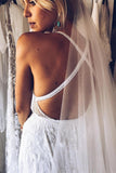 Charming Lace Long A-line Spaghetti Straps Split Ivory Beach Wedding Dress HZ0527