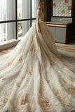 3/4 Sleeve Lace Appliques Tulle Ball Gown Plus Size Wedding Dress HZ0527