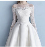 Elegant Off the Shoulder Long Sleeve Satin A Line Lace Plus Size Wedding Dress HZ0527