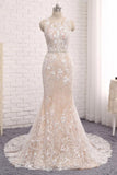 Unique Mermaid White Sleeveless Prom Dress,Lace Long Sweep Train Wedding Dress HZ0527