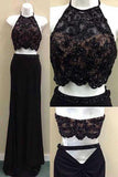 Two piece black long Sexy Beading Lace chiffon prom/evening dresses HZ0527