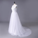 Princess White Tulle Lace Top Beaded Wedding Dresses, Cheap Long Bridal Dress HZ0527