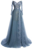 Elegant tulle lace long sleeves off-shoulder long prom dresses,evening dresses HZ0527