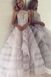 Fashion A-Line Crew Backless Lavender Organza Prom Dress with Beading HZ0527