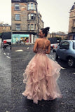 Pink Tulle Lace Appliques Long Prom Dress A Line Evening Gown HZ0527