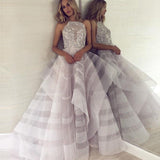 Fashion A-Line Crew Backless Lavender Organza Prom Dress with Beading HZ0527