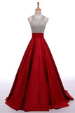Red Long Beading A-line Prom Dresses, Cheap Satin Formal Evening Dresses For Teens HZ0527