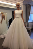 Charming Backless Sleeveless A-line Ivory Tulle Wedding Dress HZ0527