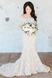 Cheap Off Shoulder White Lace Long Sleeves Mermaid Wedding Dresses HZ0527