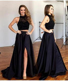 Two Pieces Black Long Sexy Split Prom Dress, Formal Graduation Party Dresses HZ0527