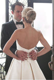 Simple Sweetheart Strapless Court Train Ivory Satin Wedding Dress with Ruched HZ0527