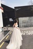 Sweetheart Strapless A-line Lace Tulle Beading Wedding Dresses With Court Train HZ0527