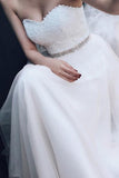 Sweetheart Strapless A-line Lace Tulle Beading Wedding Dresses With Court Train HZ0527
