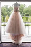 Sweetheart Strapless Flowers Beading Pleated Blush Pink Wedding Dress With Court Train HZ0527