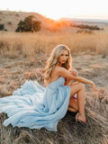 Sexy Split Sky Blue Beach Simple Wedding Dresses Chiffon Long Prom Dress HZ0527