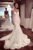 Sexy Long Strap Sweetheart Backless Mermaid Lace Wedding Dresses HZ0527