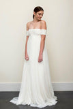 Long A-line Off-the-shoulder Backless Chiffon Wedding Dress,Sexy Wedding Gown HZ0527
