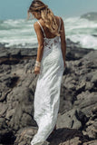Summer Long Sheath Spaghetti Straps Lace Backless Beach Wedding Dresses HZ0527