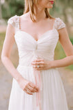 Elegant Cap Sleeve Long Chiffon Sweetheart Pleat Beach Wedding Dress HZ0527