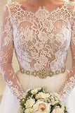 White A-line Long Sleeves Beading Lace Backless Court Train Wedding Dresses HZ0527