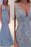 Elegant Lace Blue Long Mermaid Prom Dress, Charming Evening Party Gown HZ0527