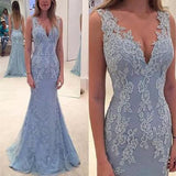 Elegant Lace Blue Long Mermaid Prom Dress, Charming Evening Party Gown HZ0527