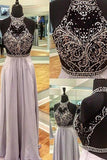 Charming Chiffon Sequins Beading Halter Backless Prom Evening Dress HZ0527