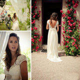 Elegant Cap Sleeve A Line V Back Cheap Long Lace Backless Wedding Dresses HZ0527