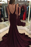 Elegant Mermaid Burgundy Sweep Train Prom Dress with Open Back HZ0527