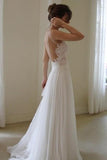 Simple White Lace Bridal Gown,A Line Chiffon Backless Cheap Wedding Dresses HZ0527