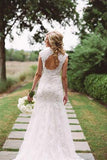 Modest Lace Wedding Dresses with Appliques,Cap Sleeves Open Back Wedding Gowns 2025 HZ0527