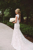 Modest Lace Wedding Dresses with Appliques,Cap Sleeves Open Back Wedding Gowns 2025 HZ0527