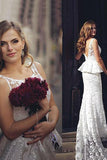 Romantic Sheath Backless Lace Wedding Dress,Cheap Bridal Gown HZ0527