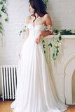 Off-the-shoulder A-line Lace Beach Wedding Dresses,Simple White Chiffon Prom Dresses 2025 HZ0527