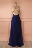 Sexy Navy V Neck Backless Prom Dress, Simple Long Evening Dress For Woman HZ0527