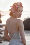 Casual Chiffon Sheer Back Lace Beach/Coast Wedding Dress,A Line Long Wedding Gown HZ0527