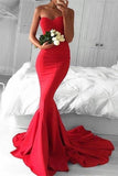 Beautiful Red Sweetheart Long Mermaid Simple Cheap Prom Dresses HZ0527