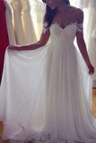 Simple White Long A Line Wedding Dress, Chiffon Off the Shoulder Wedding Dresses HZ0527