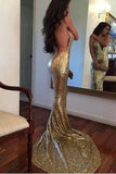 Sexy Deep V-neck Mermaid Backless Sparkly Prom Dresses For Teens HZ0527