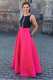 Black Top Red Skirt Long Satin Beading A-line Pretty Party Dresses Prom Dresses HZ0527