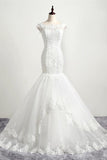 Mermaid Boat Neckline Open Back Lace Up White Long Wedding Dresses HZ0527