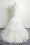 Mermaid Boat Neckline Open Back Lace Up White Long Wedding Dresses HZ0527