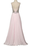 Beautiful Girly Chiffon Long Beading Pink V-neck Backless Prom Dresses HZ0527