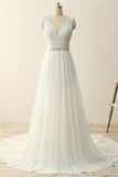 V-neck Ivory Chiffon Beading Long Simple High Quality Cheap Beach Wedding Dresses HZ0527