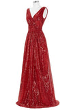 Red Sparkly V-neck Long A-line Backless Cheap Plus Size Prom Dresses HZ0527